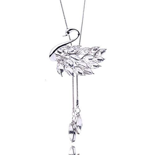 RVM Jewels Fashion Crystal Silver Long Chain Stylish Pendant Necklace in Swan Design Jewelry Party or Daily Casual Wear for Women and Girls White Silver (B09LMB3YWZ) Amazon Price History, Amazon Price Tracker