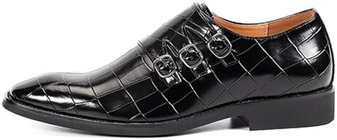 Men's Printed Oxford Dress Shoes, Stylish Metal Buckle Comfortable Slip-on Pointed Toe Dress Shoes Business Wedding Slip-on Men's Loafers (Black,7)2
