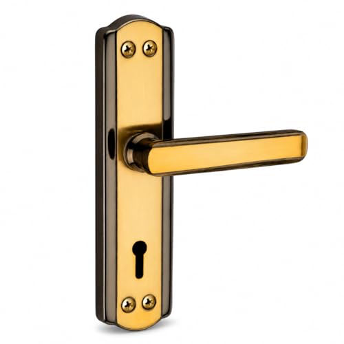 Image of SARDAR Black & Gold 7 Inch Iron Mortise Door Handle Lock Set for Main Door & Bedroom | Heavy Duty Premium Complete Fitting Set | DatsunBGold