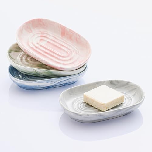 Porte-savon ovale céramique marbre vert antidérapant salle de bain - 4