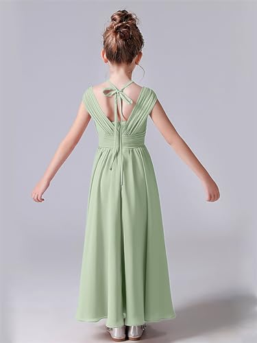 Vintage Chiffon Junior Bridesmaid Dress V-Back Spaghetti Strap Maxi Flower Girl Dress for Wedding Pageant Party2