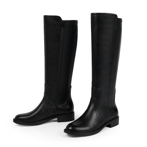 Knee High Boots Women Faux Leather Elastic Boots Low Heel Round Toe Side Zipper Fall Long Tall Boots for Women2