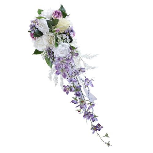 Bouquet de mariée en cascade d'exception aux finitions pompons raffinées