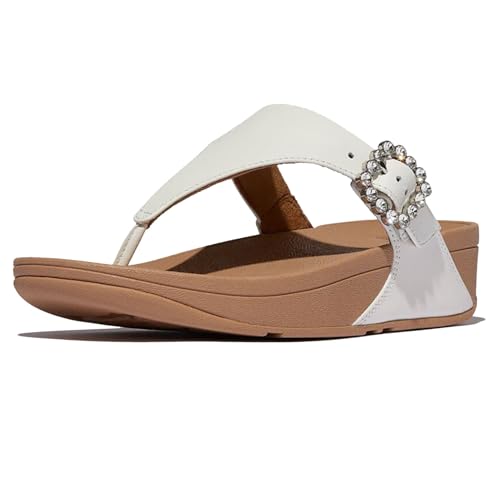 Image of FitFlop Womens LULU Crystal Buckle Toe-Post Sandals with Microwobbleboard Technology, Microfiber Toe Post, Slip Resistant Rubber Outsole, Cushioned Arch Support for All Day Comfort