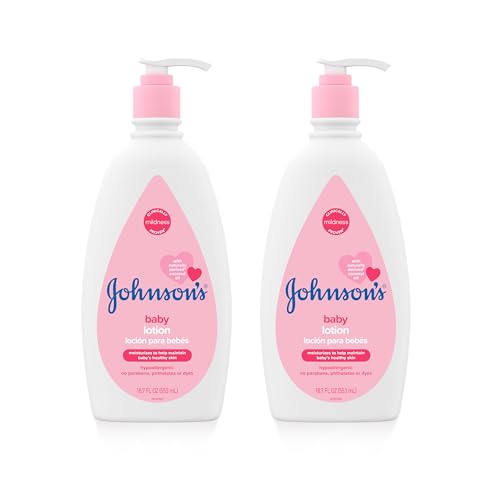 Image of Johnson's Moisturizing Mild Pink Baby Lotion with Coconut Oil for Delicate Baby Skin, Paraben-, Phthalate- & Dye-Free, Hypoallergenic & Dermatologist-Tested, Baby Skin Care, 18 Fl. Oz, Pack of 2