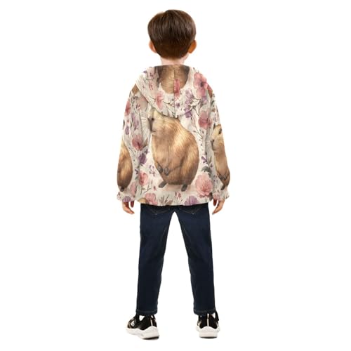 Cute Guinea Pig Floral Toddler Fleece Jacket Girl Boys Hooded Fleece Jacket Coat Warm Outwear Zip-up 3-10T4