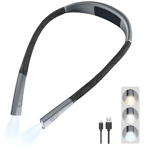 Image of LED Neck Reading Light, Book Light for Reading in Bed, 3 Colors, Stepless Dimming Brightness, Bendable Arms, Hand Free Rechargeable, Perfect for Reading, Knitting, Camping, Repairing.