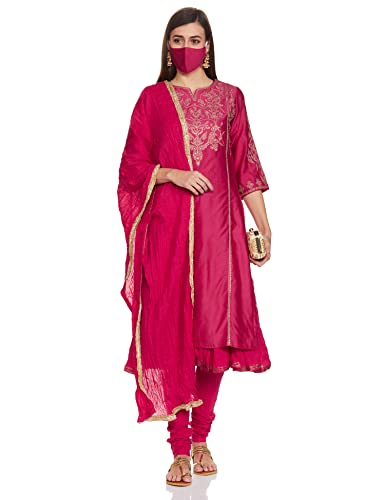 Image of BIBA Women Cotton Silk Straight Kurta Churidar Suit Set