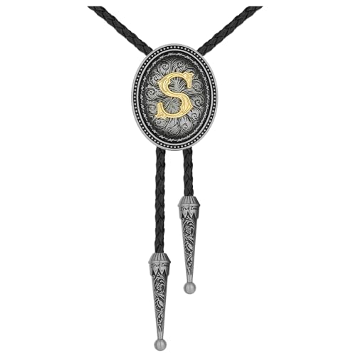 Image of HUABOLA CALYN Bolo tie for Men, Western Cowboy Golden Alphabet Initial Letter ABCDJMR to Y Costume Bolo ties Neckties