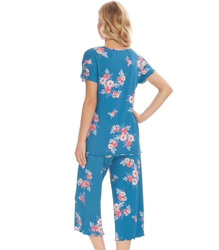 Image of NACHILA Women's Bamboo Viscose Pajama Sets Summer Cooling Short Sleeve Capri Soft Pjs Night Sweats Moisture Wicking Sleepwear