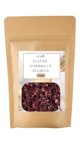 AYOMIN Flores de hibisco secas, Bissap natural, 200 g, sin cafeína