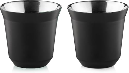 Recopilación de Tazas para cafe espresso los más solicitados. 47 Juego de 2 Tazas para Cafe Espresso, 304 Taza Espresso de Acero Inoxidable con Aislamiento de Doble Pared de Metal,Negro