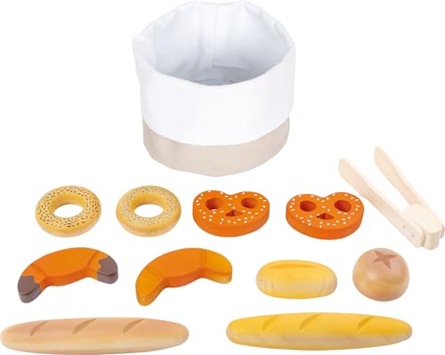 small foot Brotkorb-Set fresh aus Holz, mit Backzange, Zubehör für Kinderküche und Kaufladen, ab 3 Jahren, 11444