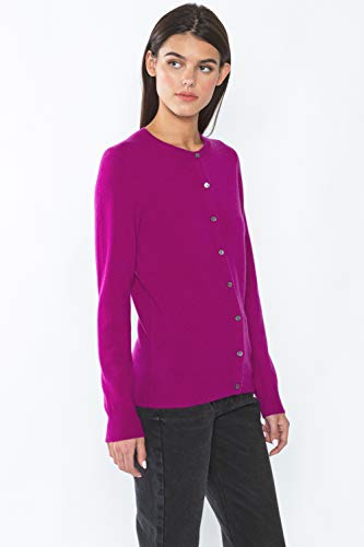 Image of JENNIE LIU Women's 100% Cashmere Button Front Long Sleeve Crewneck Cardigan Sweater