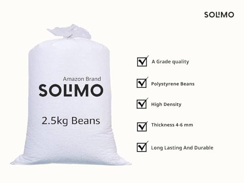 Image of Amazon Brand - Solimo 2.5 KG High Density Beans Refill Pack Fillers for Bean Bag, Sofa, Pouffes | Beans Fillers for Bean Bags | (White)