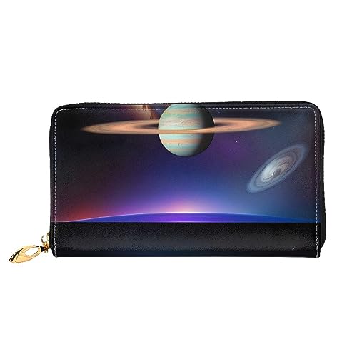 Portefeuille noir Cosmic Saturn léger pour les sorties et le shopping