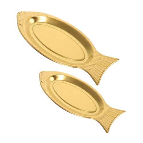 Cabilock 2Pcs Stainless Steel Fish Shaped Plates Fish Dish for Serving Snacks and Appetizers Decorative Grill Platter for Parties