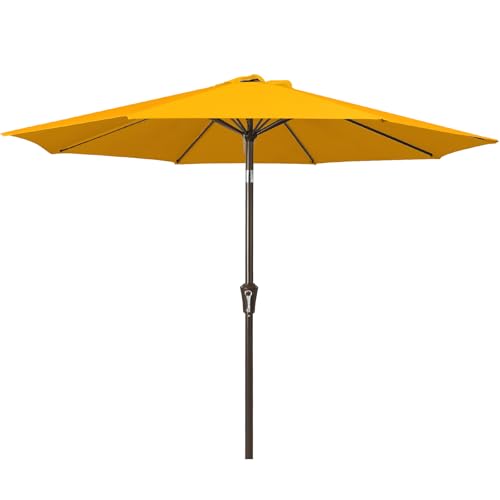 Image of JEAREY 9FT Outdoor Patio Umbrella Outdoor Table Umbrella with Push Button Tilt and Crank, Market Umbrella 8 Sturdy Ribs UV Protection Waterproof for Garden, Deck, Backyard, Pool (Bright Orange)