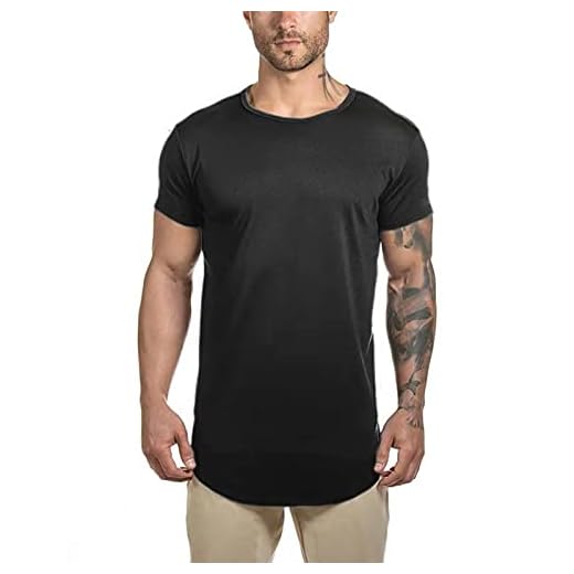 LETAOTAO Mens Tall Shirts Hipster Fashion Gym Muscle Tshirts Scallop Longline Extra Long Tee for Men