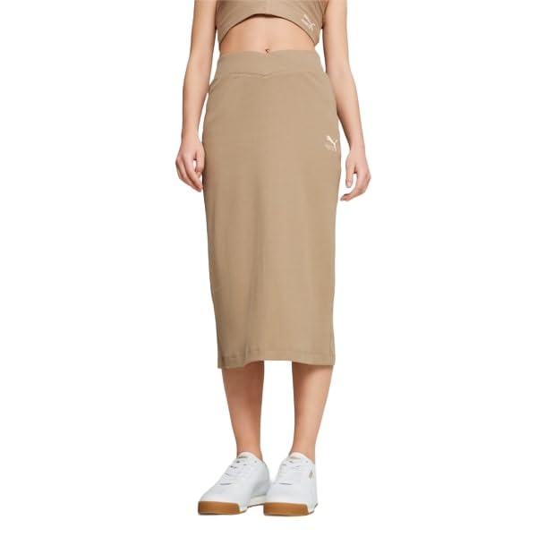 PUMA Womens Classics Ribbed Midi Skirt Casual Casual - Beige - Size S