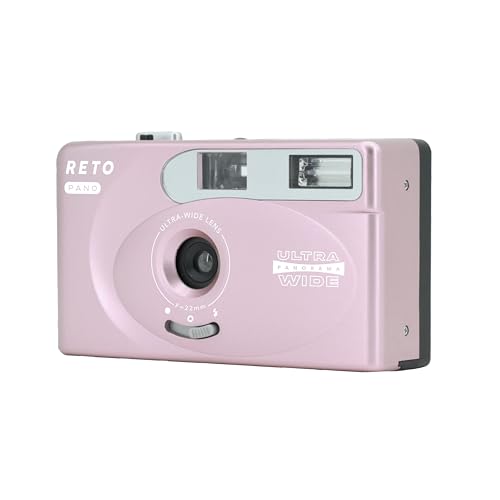 Image of RETO PANO 35mm Film Camera - 22mm Wide Lens, Panorama, Easy Switch, Cinematic Modes, Lens Cover, Built-in Flash, Reusable (Film & AAA Battery are not Included) (Metallic Pink)