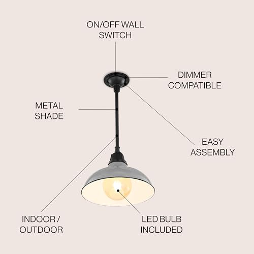 Image of JONATHAN Y Jasper 1-Light Farmhouse 12.25 inch Metal Pendant, Gray /Black | Indoor Outdoor Use, Rustic Vintage Dome Shade, Adjustable Height, Kitchen Island Porch Entryway, LED Bulb Included