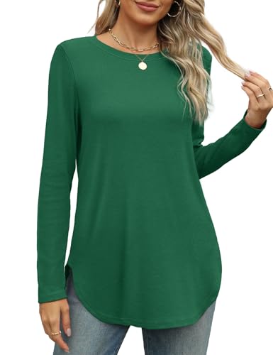 Image of XIEERDUO Womens Long Sleeve Round Neck Shirts Side Split Basic Loose Tunic Tops Casual 2026