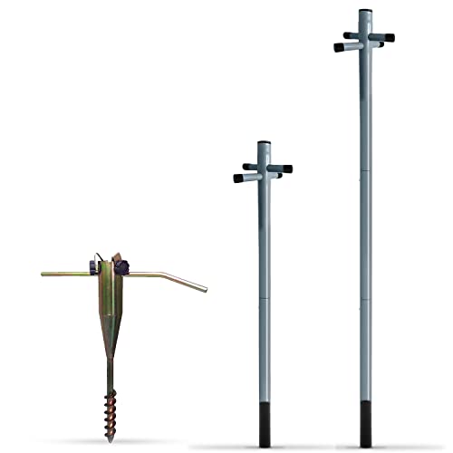 Denny International Large Metal Washing Line 2.4m Post Support Pole Socket and Ground Spike (2.4m Post + Ground Spike)