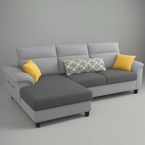 Image of Casaliving Seams LHS 4 Seater L Shape Sofa for Living Room (Grey Dark Grey Fabric) Premium Fabric Sofa