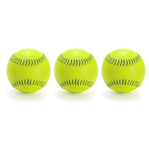 HolyElks Sports Practice Softballs,Official Size and Weight Softball,PU Surface Cork Core Suitable for Bat Heavy Sports Youth Practice Training (3 PCS, 12 in)