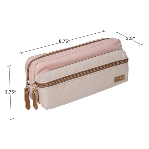 Image of Large Pencil Case, Pencil Pouch with Zipper Compartments, Aesthetic Pencil Case for Adults, Stationery Pouch Pen Case for Office (Pink&Beige)