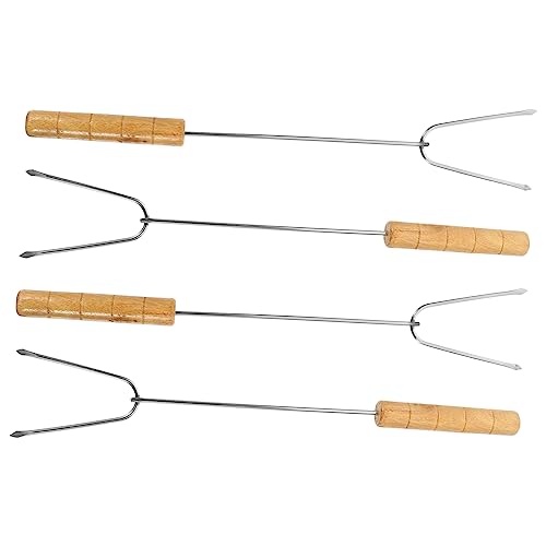 Kisangel 4pezzi Spiedo in Acciaio Inox Con Manico in Legno Spiedini Per Barbecue Per Carne Verdura e Frutta Uso All Aperto Famiglia Design Comodo e Robusto