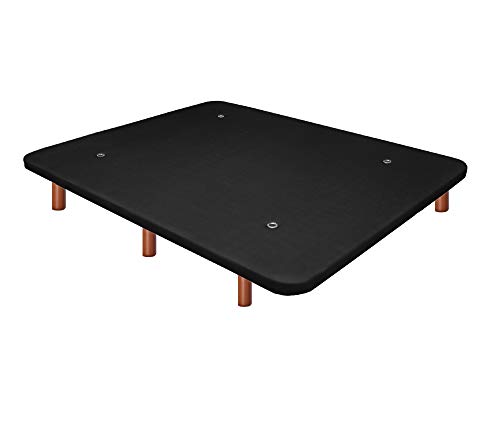 Duérmete Online Base Tapizada 3D Reforzada | Anti Ruido con 5 Barras de Refuerzo | Válvulas de Ventilación | 6 Patas Madera Color Cerezo, Negro, 135x190
