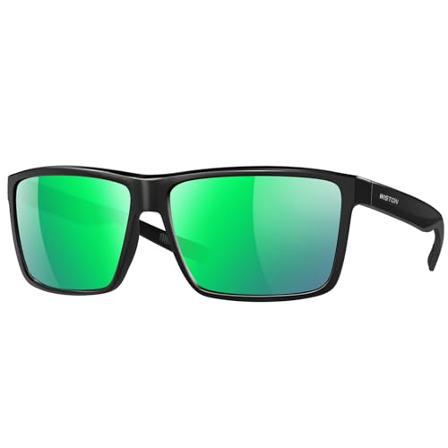 WISTON Polarized Sunglasses for Men Women Large Rectangular Classic UV400 Protection Driving Fishing Shades Sun Glasses Black/Green