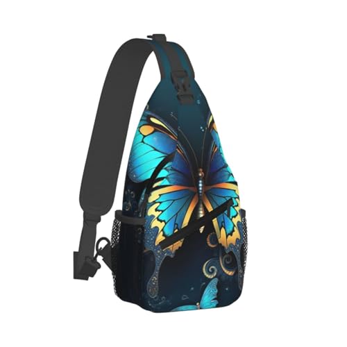 Sling Bag para hombre y mujer negro con diseño de mariposa miniatura 7