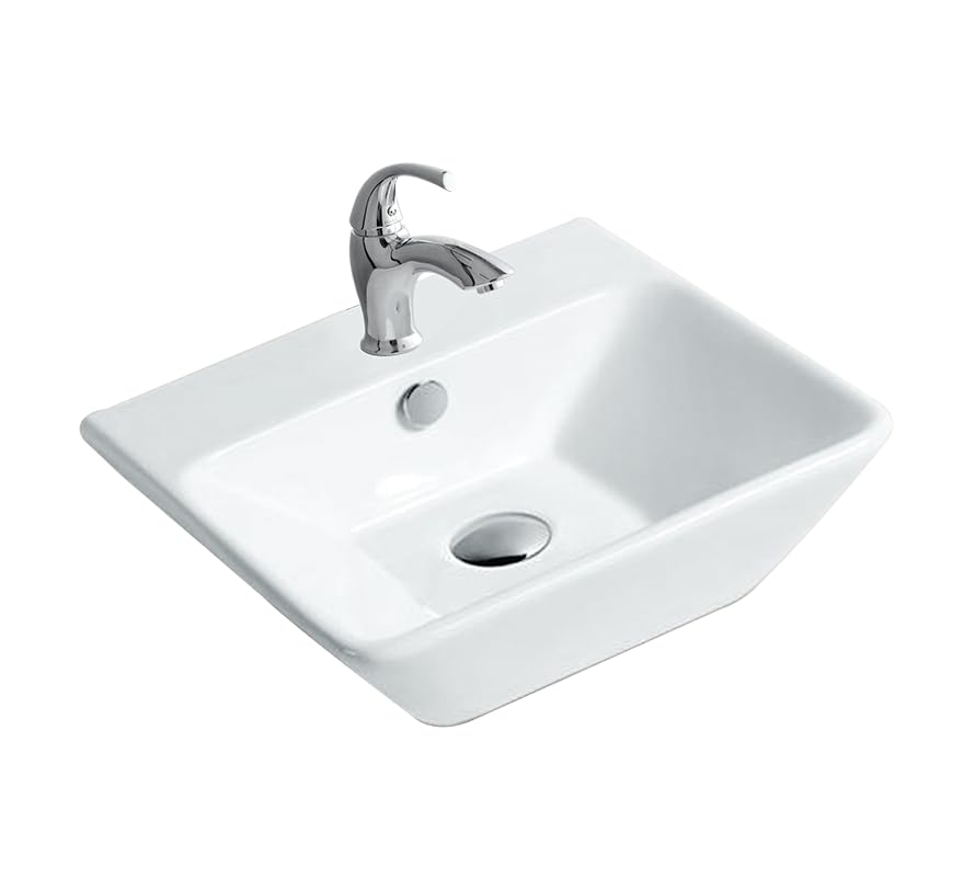 Image of Hindware Italian Collection Quadra Over the Counter Wash Basin for Bathroom | Made of Ceramic | Star White Color | 10-Year Manufacturer Warranty