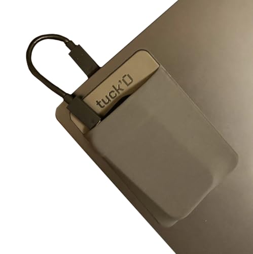 Image of Tuck'd Portable SSD Hard Drive Sleeve - Reusable Adhesive Laptop Mount - Stick-On External Storage Holder for MacBook & Tablets - Travel Pocket Pouch for SSD, Cables & Accessories (Small, Grey)