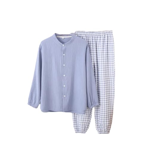 Rfmfkkg Men'S Color Contrast Japanese Plaid Home Suit Cotton Crepe Long Sleeve Pajamas Set - Main Image