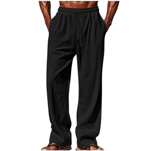 Men's Casual Solid Color Wide Leg Pants Elastic Drawstring Straight Loose Trousers Lightweight Cozy with Pockets