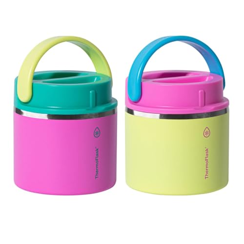 ThermoFlask 20 oz Insulated Food Jar, 2-Pack, Pink and Blue, Hot 12 Hours Cold 24 Hours (Pink and Yellow)