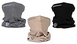 Terra Kuda Face Clothing Neck Gaiter Mask – 3-Pak Non Slip Light Breathable for Sun Wind Dust Bandana Balaclava (Sand-Grey-Black)