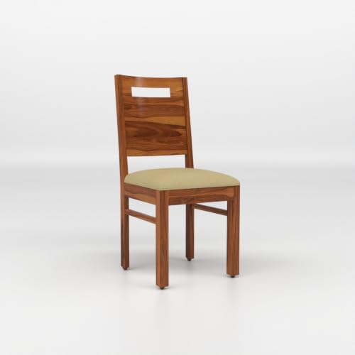 Image of Solid Sheesham Wood Dining Chair Set of 4 | Premium Wooden Dining Chairs with Cushioned Seat | Modern Horizontal Slatted Backrest | Heavy Duty Dining Table Chairs