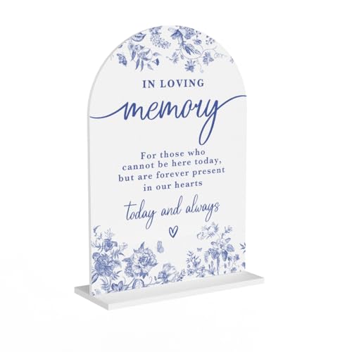 Acrylic Wedding Signs Dusty Blue Wedding Decor Blue Weddings Decor In Loving Memory Signs for Reception Modern Calligraphy Arch Acrylic Table Top Sign for Weddings Parties Dinners (White)