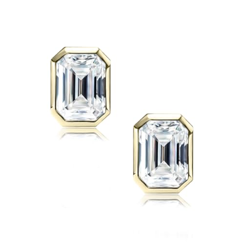 Raneecoco 4.0ct Total Emerald Cut Cubic Zirconia CZ Earrings Stud / 18K Gold Plated Sterling Silver