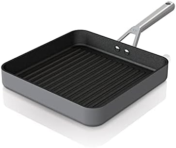 Ninja C30528 Foodi NeverStick Premium 11-Inch Square Grill Pan, Hard-Anodized, Nonstick, Durable & Oven Safe to 500°F, Slate Grey