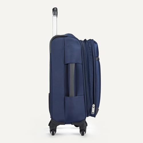 Image of Amazon Basics 18 inch Medium Carry-On Softside Expandable Luggage Suitcase with Wheels, Four 360-Degree Spinner Wheels, Zippered Pockets, Telescopic Handle, Navy Blue