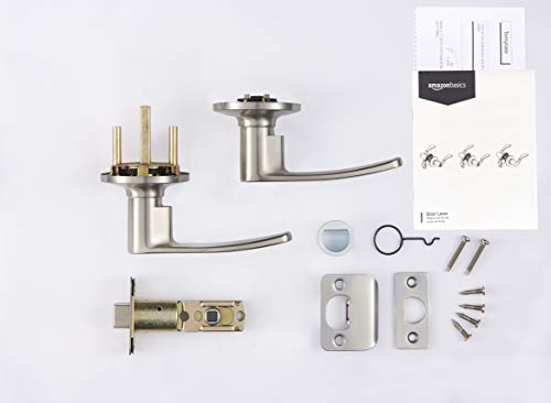 Amazon Basics Easy Installation Straight Door Lever, Passage, Satin Nickel, 1-Pack view 3