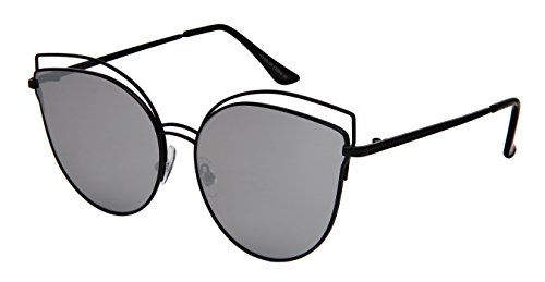 Edge-I-Wear Fashion Cat Eye Cut Out Large Sunnies w/Flat Mirrored Lens 3166-FLREV-1 (BLK.m)