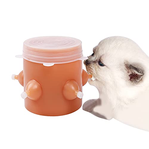 Milk Bowl Pet Bionic Self Feeding Device Silicone Puppy Nipple Feeder (Brown)â€¦