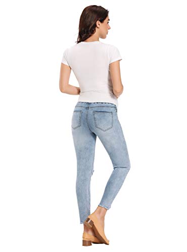 Foucome Women's Maternity Low-Rise Skinny Ankle Jeans Ripped Denim Pants (Blue, M) #TOP5